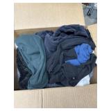 Assorted clothes, bin, pet bed, etc.