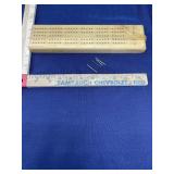 Vintage cribbage board with makeshift pegs