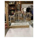 Lot of 6 rustic glass vases with twine