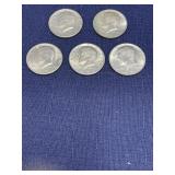 5 Kennedy half dollars from 1970s