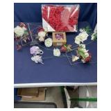Box lot silk flowers roses etc