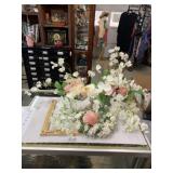 Large lot of misc fake flowers, leaves, white,