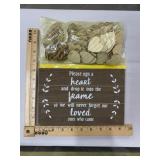 Party sign and wooden hearts, Please sign a heart