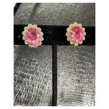 Vintage screw back earrings with pink stones and