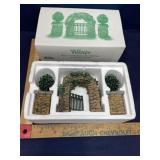 Dept 56 village stone corner posts holly trees