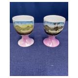 Pair Vintage pink luster wear pottery egg cups