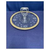 10.5 inch etched glass serving tray with gold