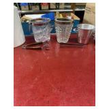 Ice buckets and ice tongs, some vintage glass