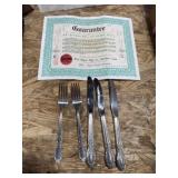 Silver plate flatware with certificate, Williams