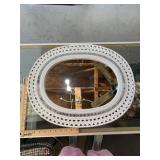 White wicker mirror oval 22x18