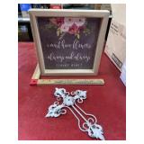 Wall art lot 10x10 framed, and 9 inch metal cross