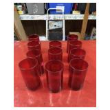 Lot of 11 Red Glass cups, varying heights 5 to 6