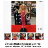 Vintage Barbie skipper doll 1978 pink overalls