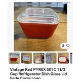 Vintage red Pyrex 501C 1 and 1/2 cup refrigerator