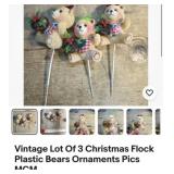Vintage Christmas flock bear ornaments MCM