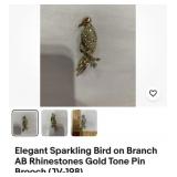 Vintage sparkling Byrd on branch AB rhinestone,