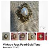 Vintage faux, pearl brooch, 2 x 2