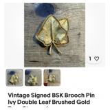 Vintage signed BSK brooch, pin IV double leaf