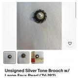Vintage brooch, faux pearl silver TONE