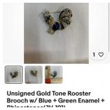 Vintage rooster enamel rhinestone brooch, PIN
