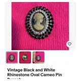 Vintage rhinestone cameo brooch, PIN silver TONE