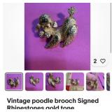Vintage poodle rhinestone brooch, PIN gold TONE