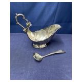 Vintage silver plate gravy boat with ladle