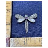 Marked .925 silver dragonfly brooch pin with blue