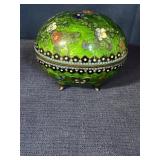 Vintage Enamel trinket box green with flowers