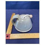 Glazed stoneware oil lamp signed appears unused