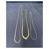 3 serpentine style necklaces silvertone gold tone