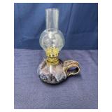 Small Stoneware oil lamp with glass globe signed