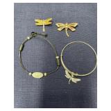 Dragonfly jewelry lot silvertone, copper color,