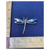 Gold tone dragonfly brooch pin with abalone wings