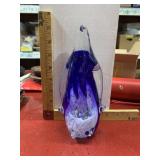 Glass penguin with penguin scene inside, blue