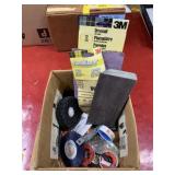 Misc Box Lot of sandpaper, sanding accessories,