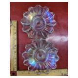 2 iridescent glass trinket trays candle holders
