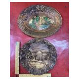 Lot of 2 vintage wall decorations, one faux wood,