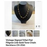 Vintage signed Trifari gold tone chain necklace