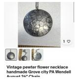 Vintage hand wrought 2 inch pewter pendant