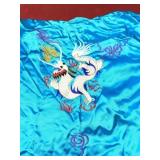 Silk kimono teal blue with embroidered dragon