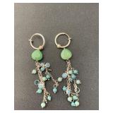 Sliver tone hoop clip on earrings with turquoise