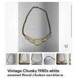 Vintage chunky 1980s white enamel floral choker