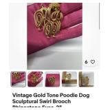Vintage gold tone 2 inch poodle dog brooch