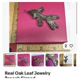 Real oak leaf jewelry brooch pin signed