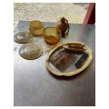 Vintage vanity accessories amber glass, plastic