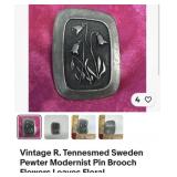 Vintage R Tennesmed Sweden Pewter brooch pin