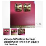 Vintage Trifari stud earrings signed gold tone