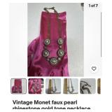 Vintage Monet faux pearl rhinestone gold tone