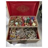Vintage jewelry box full of vintage jewelry